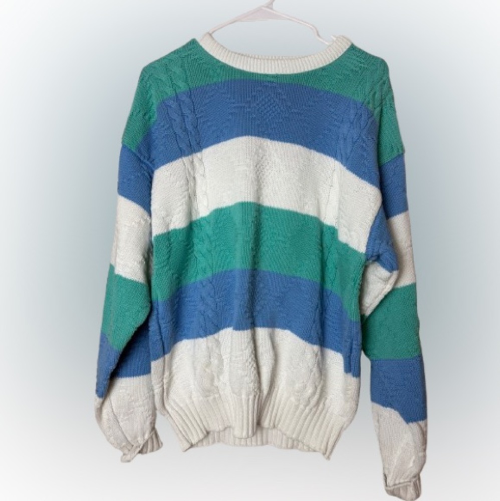 Vintage Jantzen Striped Blue and Green Sweater, women’s L